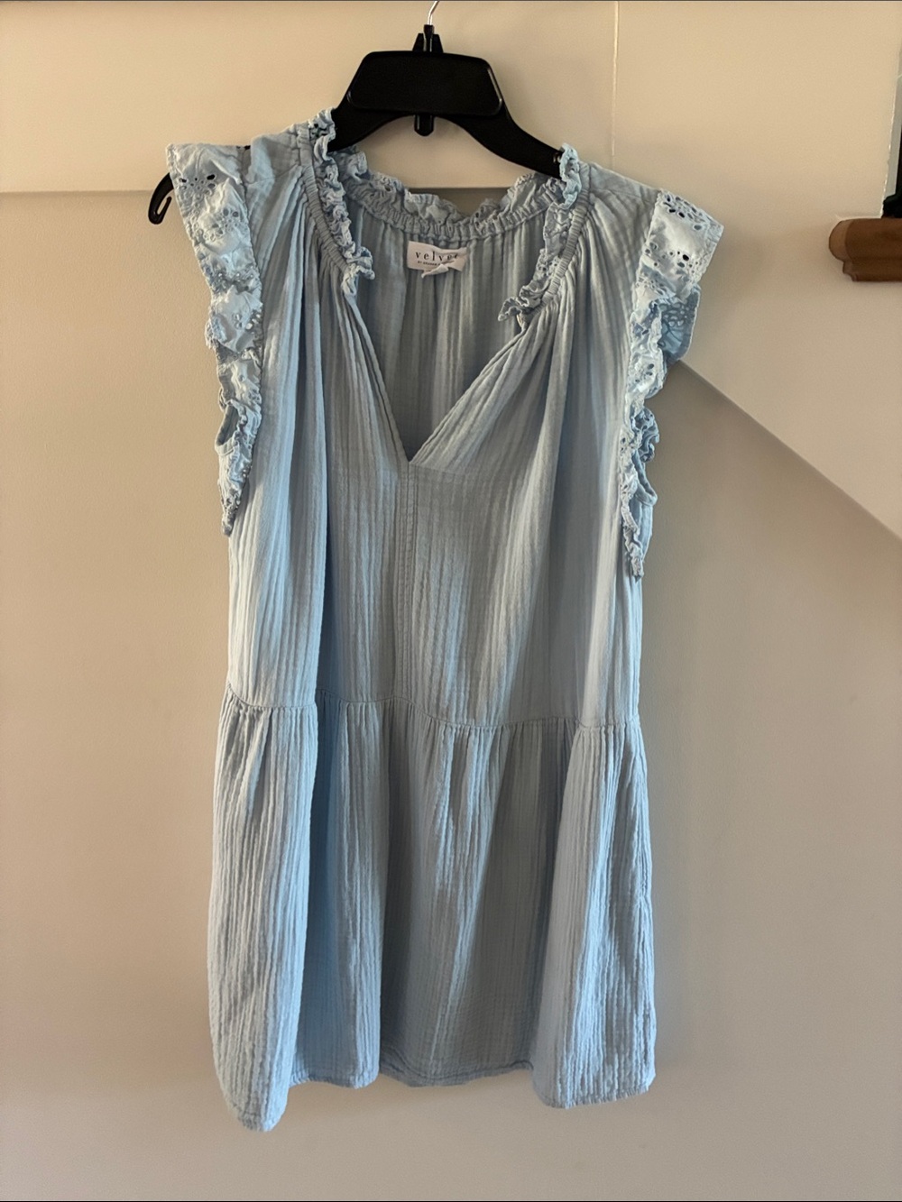 Velvet by Graham & Spencer Pale Blue Ruffle Sleeve Tunic Dress